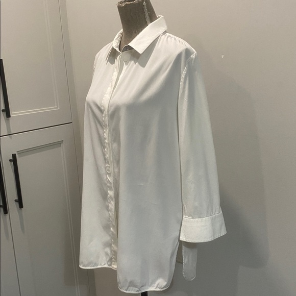 Lafayette 148 New York White Long Cotton Blouse Split Sides Size large - Picture 7 of 16